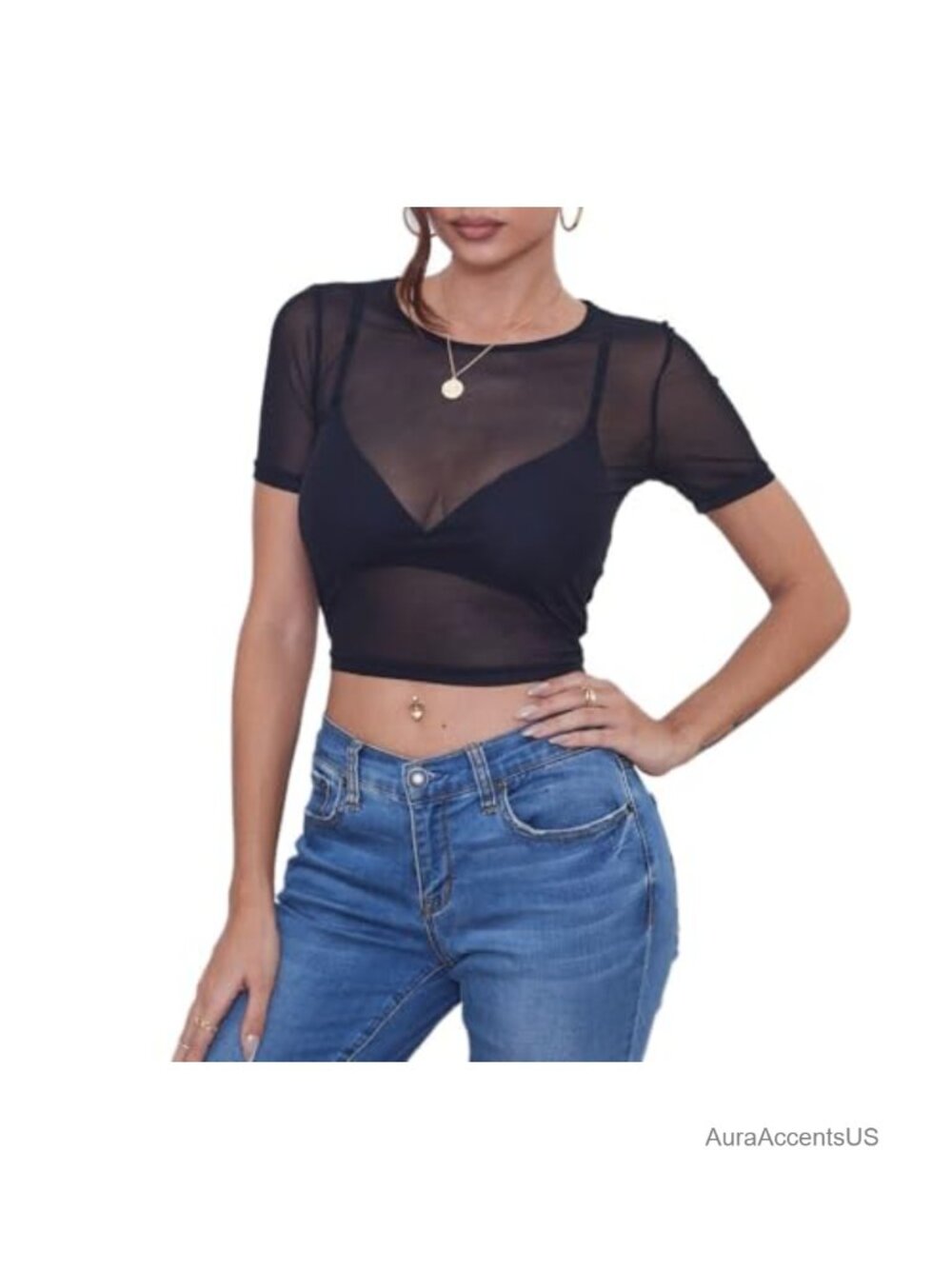Sheer Mesh Crop Top See Through Layering Y2K Short Sleeve Tee